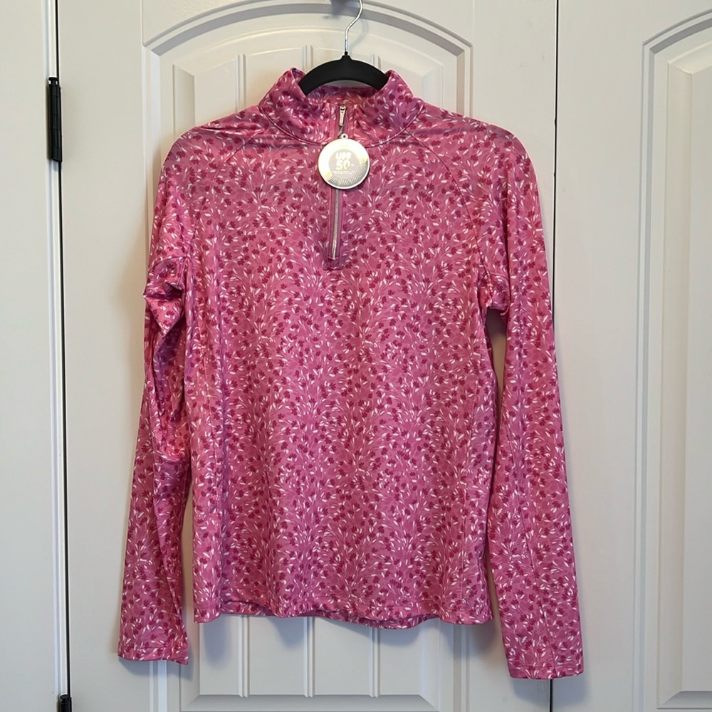 Lady Hagen Women’s Pink Flower Golf 1/4 Zip Pullover with UPF - NWT